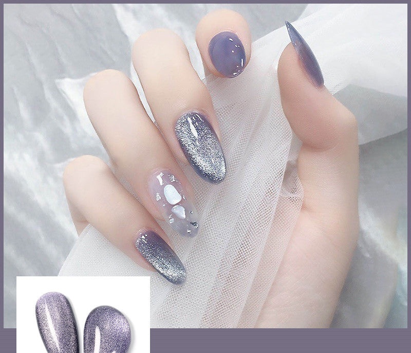 Latest Milk Tea Crystal Stone Cat Eye Nail Polish Benspiti