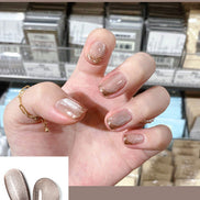 Latest Milk Tea Crystal Stone Cat Eye Nail Polish Benspiti