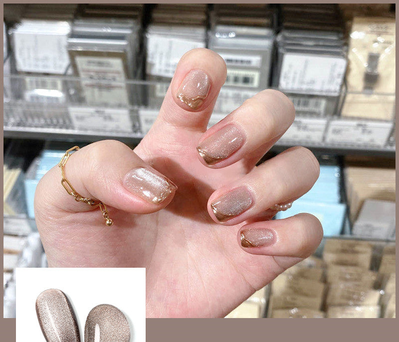Latest Milk Tea Crystal Stone Cat Eye Nail Polish Benspiti