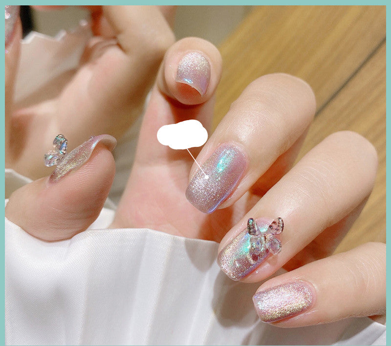 Latest Milk Tea Crystal Stone Cat Eye Nail Polish Benspiti
