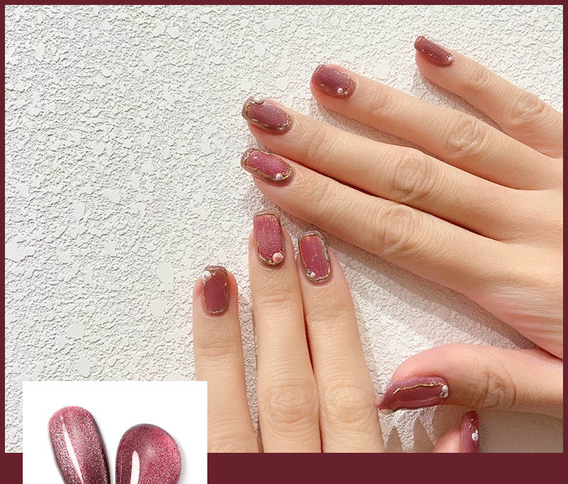 Latest Milk Tea Crystal Stone Cat Eye Nail Polish Benspiti