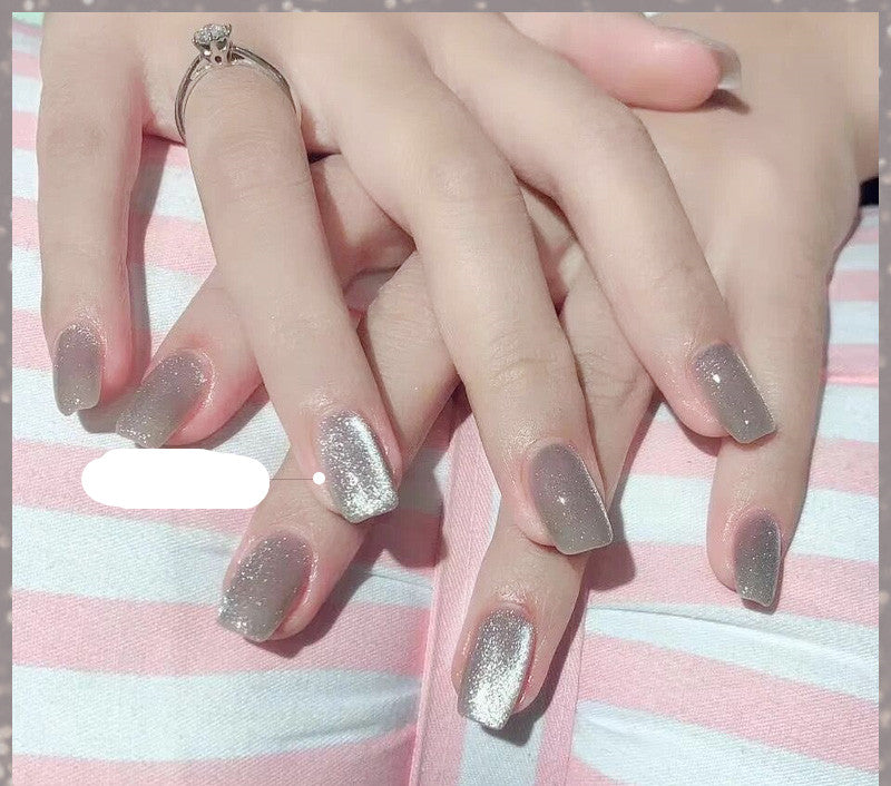 Latest Milk Tea Crystal Stone Cat Eye Nail Polish Benspiti