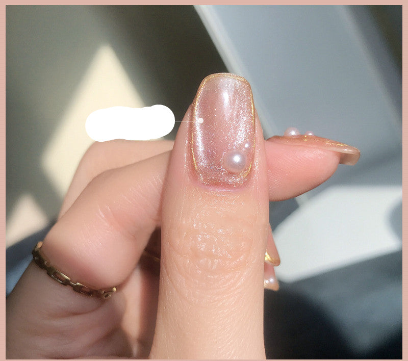 Latest Milk Tea Crystal Stone Cat Eye Nail Polish Benspiti