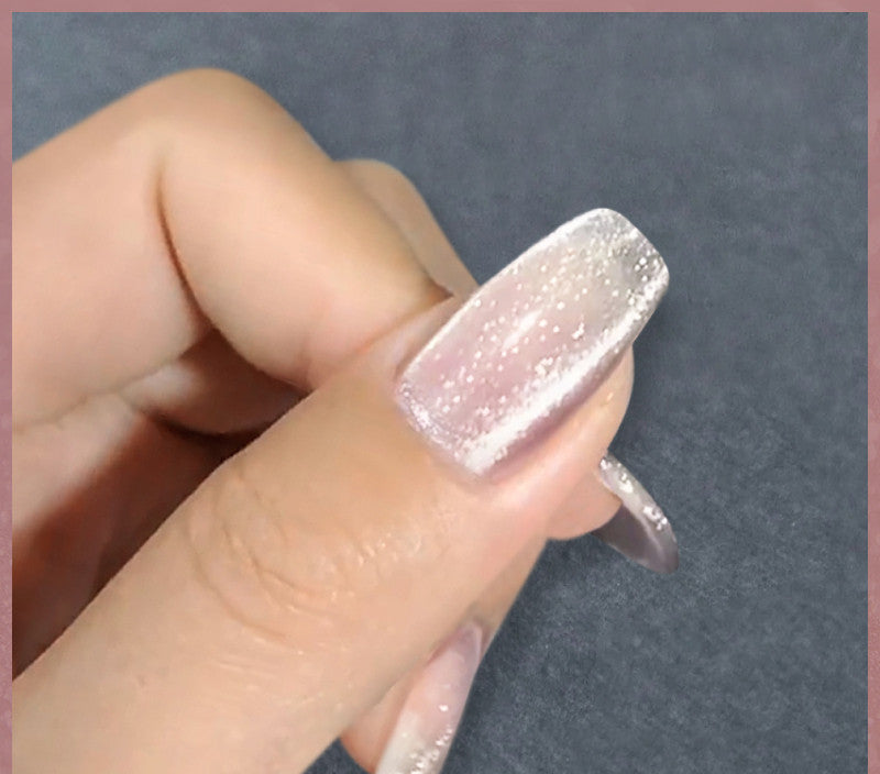 Latest Milk Tea Crystal Stone Cat Eye Nail Polish Benspiti