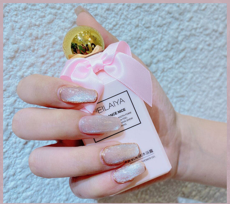 Latest Milk Tea Crystal Stone Cat Eye Nail Polish Benspiti