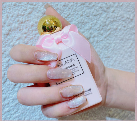 Latest Milk Tea Crystal Stone Cat Eye Nail Polish Benspiti