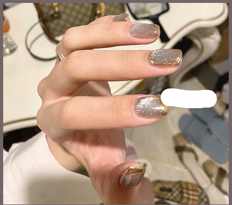 Latest Milk Tea Crystal Stone Cat Eye Nail Polish Benspiti