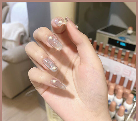 Latest Milk Tea Crystal Stone Cat Eye Nail Polish Benspiti