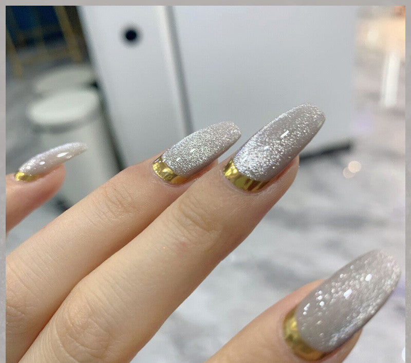 Latest Milk Tea Crystal Stone Cat Eye Nail Polish Benspiti