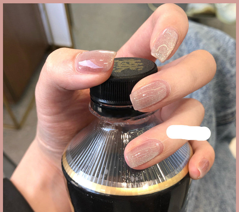 Latest Milk Tea Crystal Stone Cat Eye Nail Polish Benspiti