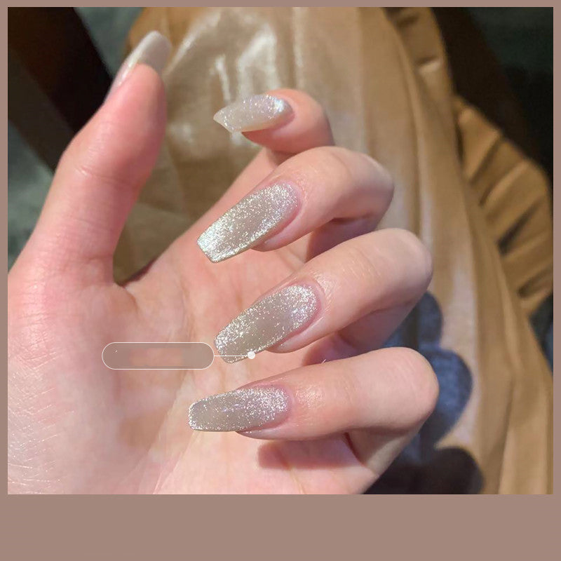 Latest Milk Tea Crystal Stone Cat Eye Nail Polish Benspiti
