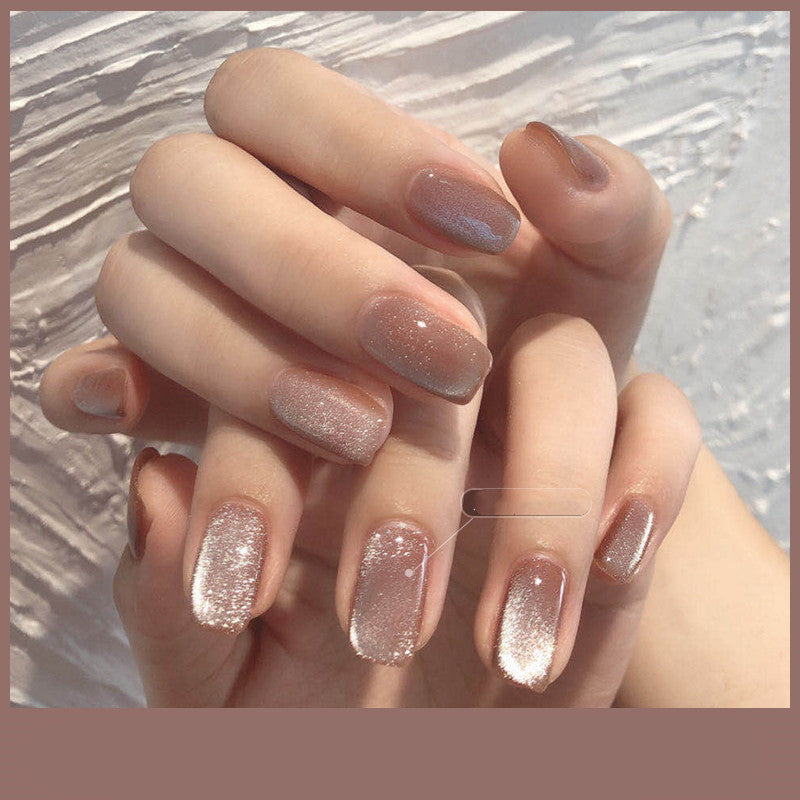 Latest Milk Tea Crystal Stone Cat Eye Nail Polish Benspiti