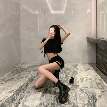 🖤 Double Buckle High-Waist Sculpting Shorts ✨