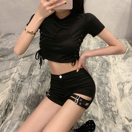 🖤 Double Buckle High-Waist Sculpting Shorts ✨