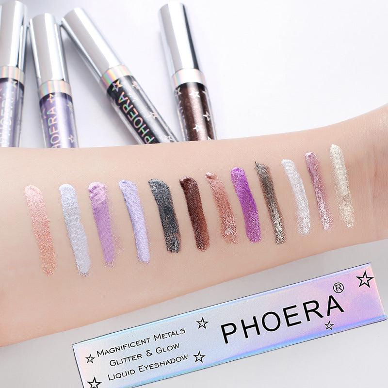 🌟PHOERA Magnificent Metals Glitter & Glow Liquid Eyeshadow – 12 Holographic Shimmer Shades | Long-Lasting Waterproof Glitter Eye Topper