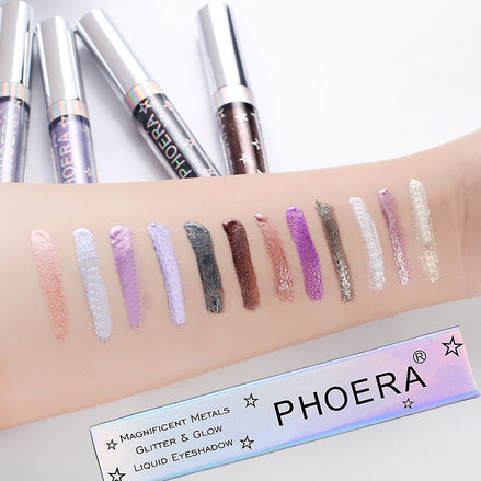 🌟PHOERA Magnificent Metals Glitter & Glow Liquid Eyeshadow – 12 Holographic Shimmer Shades | Long-Lasting Waterproof Glitter Eye Topper