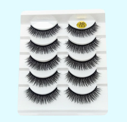 💋Velora 3D Mink False Eyelashes – Soft Cotton Band, 5 Pairs Glam Set