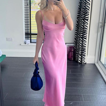 ✨ Elegant Satin Backless Slip Maxi Dress