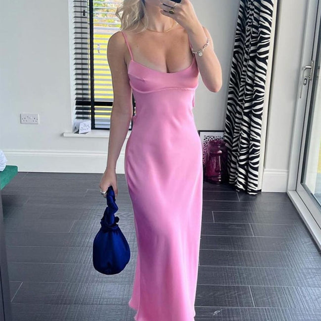 ✨ Elegant Satin Backless Slip Maxi Dress