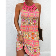 🔥Women’s Summer Floral Print Halter Neck Dress | Backless Flowing Beach & Casual Maxi Dress