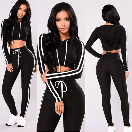 🔥Women’s Slim Fit Crop Hoodie Tracksuit Set – 2 Piece Casual Lounge & Streetwear Outfit
