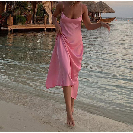 ✨ Elegant Satin Backless Slip Maxi Dress