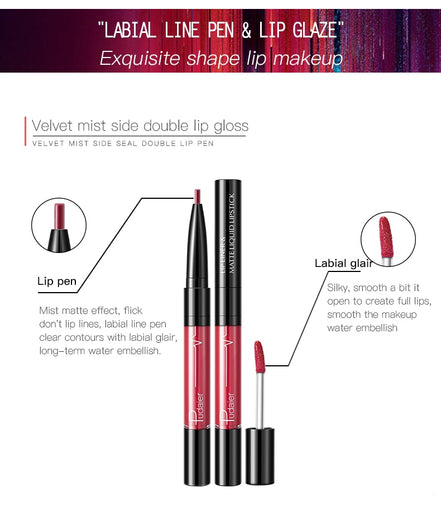 💄Pudaier 2-in-1 Matte Liquid Lipstick & Lip Liner — 16 Shades | 24-Hour Long-Lasting, Non-Transfer, Vegan