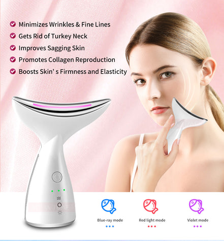 💎EMS Microcurrent Neck & Face Lifting Device – 3 Color LED Photon Therapy for Skin Tightening, Jawline Sculpting & Double Chin Appearance Reduction