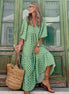 Summer Women's Vintage Printed Bohemian Dress Elegant Ladies Casual Loose V-Neck Short Sleeve Long Dresses