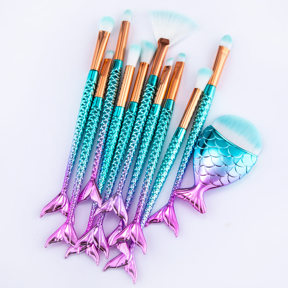 ✨ 11PCS Mermaid Makeup Brush Set (All-In-One Kit)