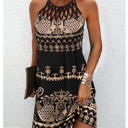 🔥Women’s Summer Floral Print Halter Neck Dress | Backless Flowing Beach & Casual Maxi Dress