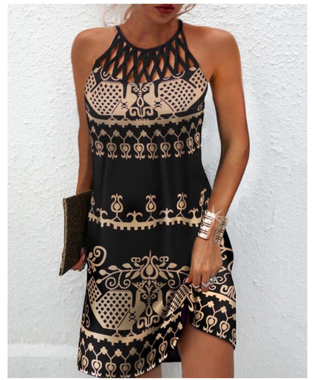 🔥Women’s Summer Floral Print Halter Neck Dress | Backless Flowing Beach & Casual Maxi Dress