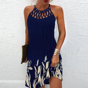 🔥Women’s Summer Floral Print Halter Neck Dress | Backless Flowing Beach & Casual Maxi Dress