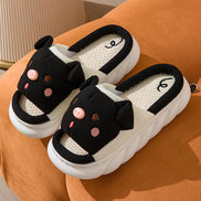 Cute Piggy Slippers Open Toe Linen Home Slipper Couples Women Men Cartoon Pig House Shoes