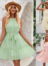 Solid Color Halterneck Dress Summer Casual Lace Tie Waist Womens Clothing New Fashion Vacation Beach Dresses