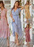 Summer Dresses Ruffle Cap Sleeve V Neck Belt Wrap Split Boho Floral Long Casual Party Beach Dress