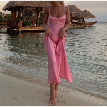 ✨ Elegant Satin Backless Slip Maxi Dress