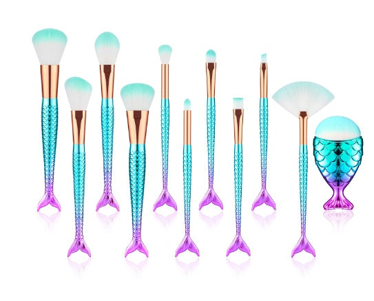 ✨ 11PCS Mermaid Makeup Brush Set (All-In-One Kit)